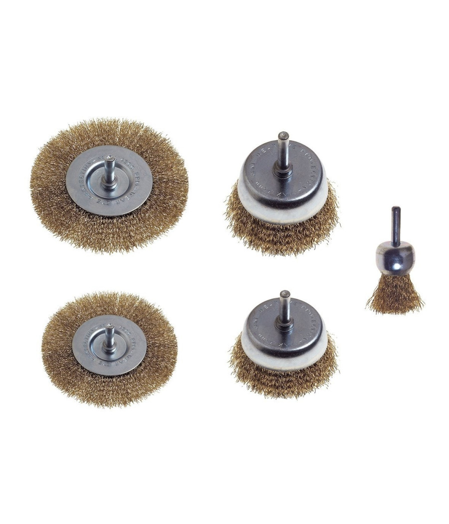 Kit Set 5 Pezzi Spazzole In Acciaio Per Trapano Rimozione Ruggine Sverniciatura