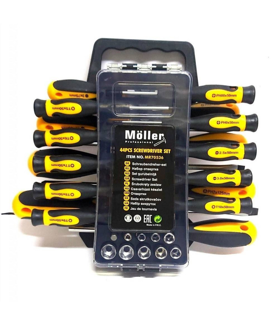 Kit Set Da 44 Pezzi Cacciaviti Torx Esagonali Punte Inserti Bussola