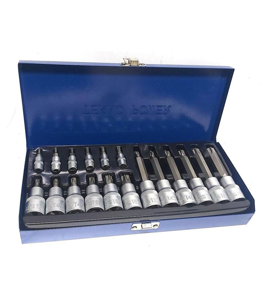 Kit Set Inserti Chiavi 19 Pezzi Bussole Chiavi Torx Maschi 1/4" 1/2" In Valigia - immagine 2