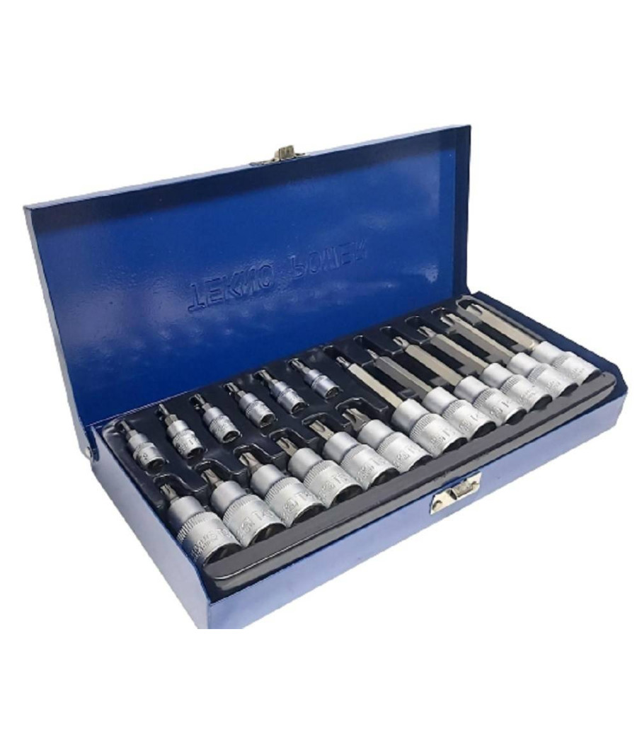 Kit Set Inserti Chiavi 19 Pezzi Bussole Chiavi Torx Maschi 1/4" 1/2" In Valigia - immagine 3