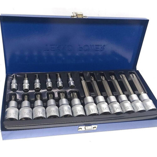 Kit Set Inserti Chiavi 19 Pezzi Bussole Chiavi Torx Maschi 1/4″ 1/2″ In Valigia