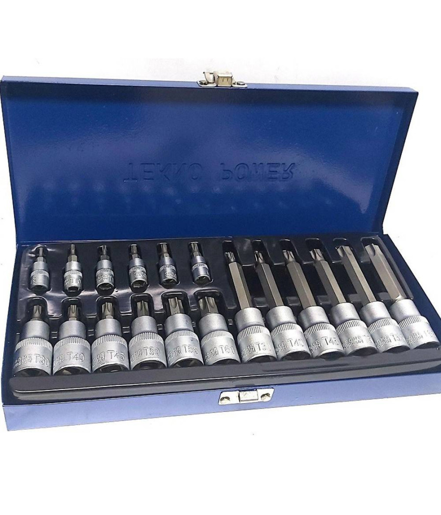 Kit Set Inserti Chiavi 19 Pezzi Bussole Chiavi Torx Maschi 1/4" 1/2" In Valigia