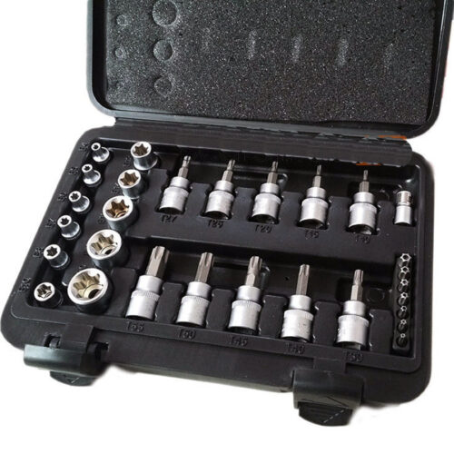 Kit Set Inserti Chiavi Bussole Torx Hex 29 Pz Attacchi 1/4″ 3/8″ Maschio Femmina