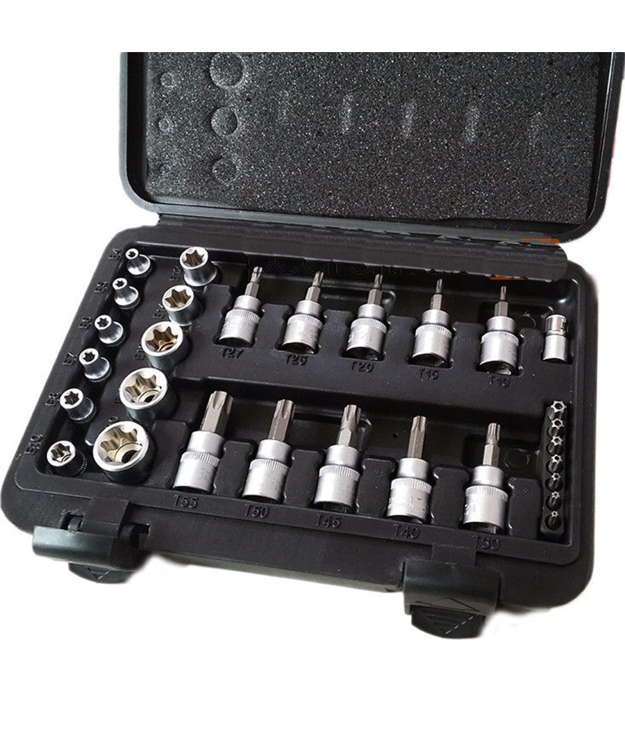 Kit Set Inserti Chiavi Bussole Torx Hex 29 Pz Attacchi 1/4" 3/8" Maschio Femmina