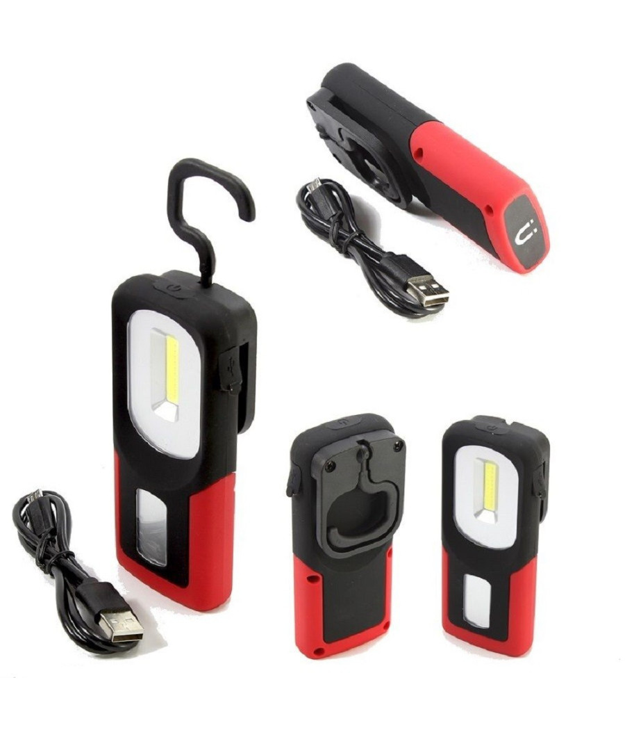 Lampada Torcia Lavoro Calamita Portatile Led Ricaricabile Base Magnetica Gancio