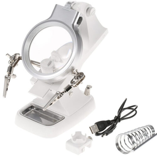 Lente Ingrandimento Pinze Da Tavolo Luce Led Riparazioni Saldature Orientabile
