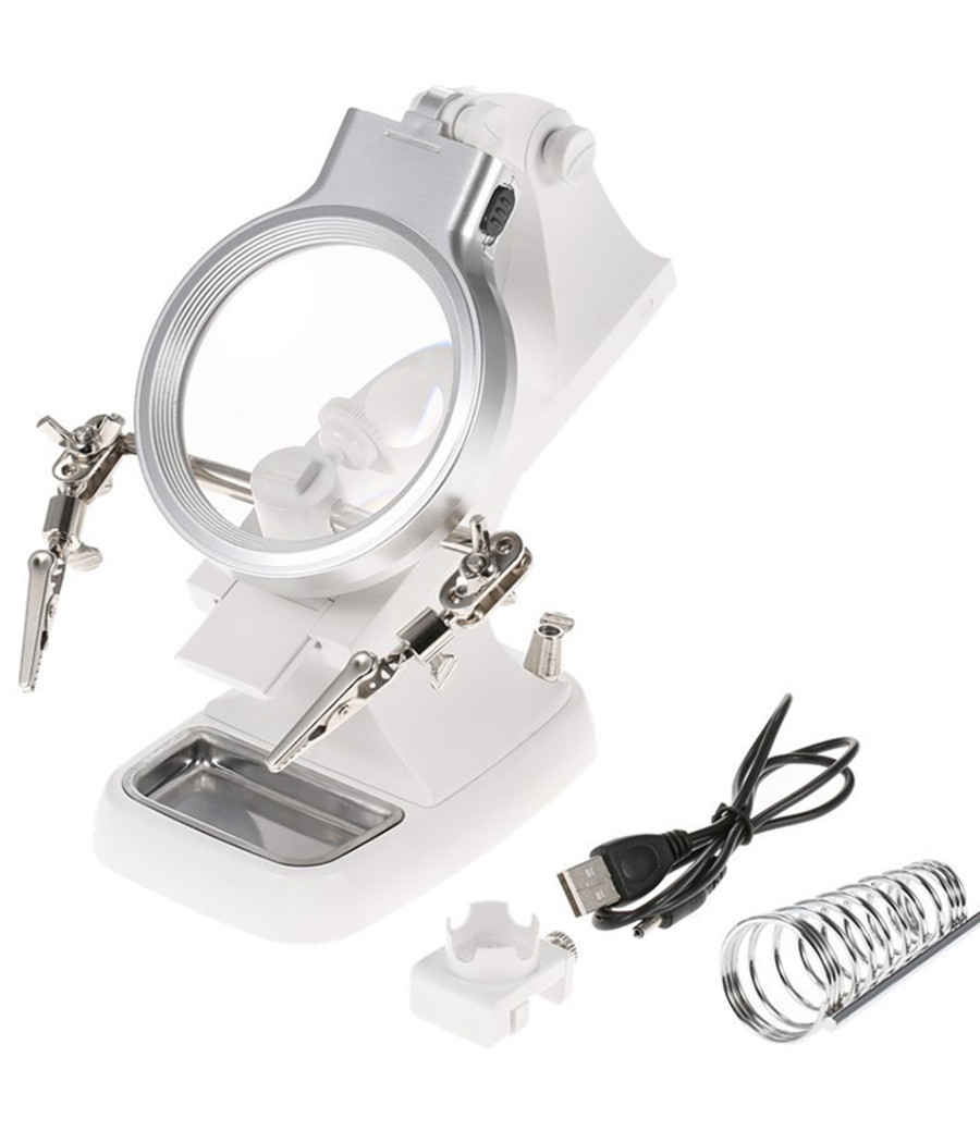 Lente Ingrandimento Pinze Da Tavolo Luce Led Riparazioni Saldature Orientabile