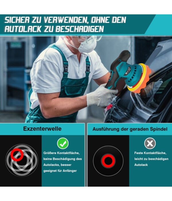 Lucidatrice Rotorbitale 2 Batterie 12 V 2000 Mah 8 Velocità Levigatrice Per Auto - immagine 3