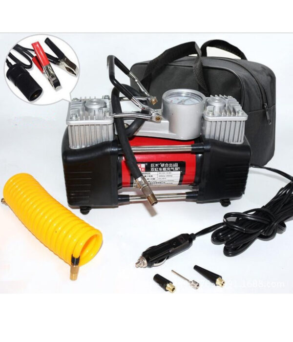 Mini Compressore Portatile 12 Volt A Doppio Cilindro Per Auto Moto + Manometro