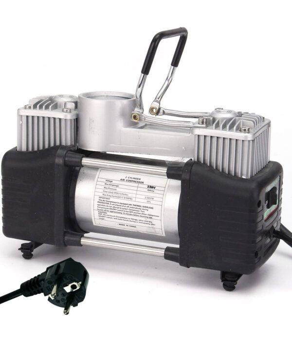 Mini Compressore Portatile 220 Volt A Doppio Cilindro Per Auto Moto + Manometro