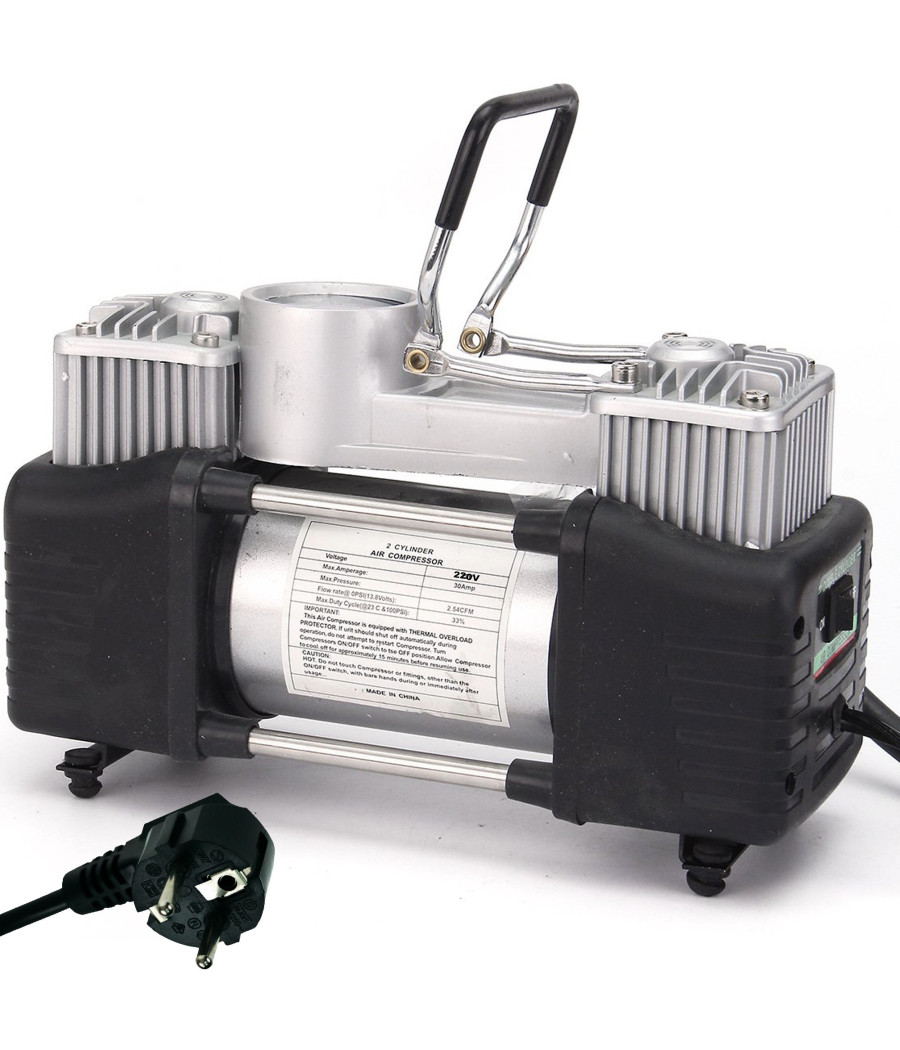 Mini Compressore Portatile 220 Volt A Doppio Cilindro Per Auto Moto + Manometro