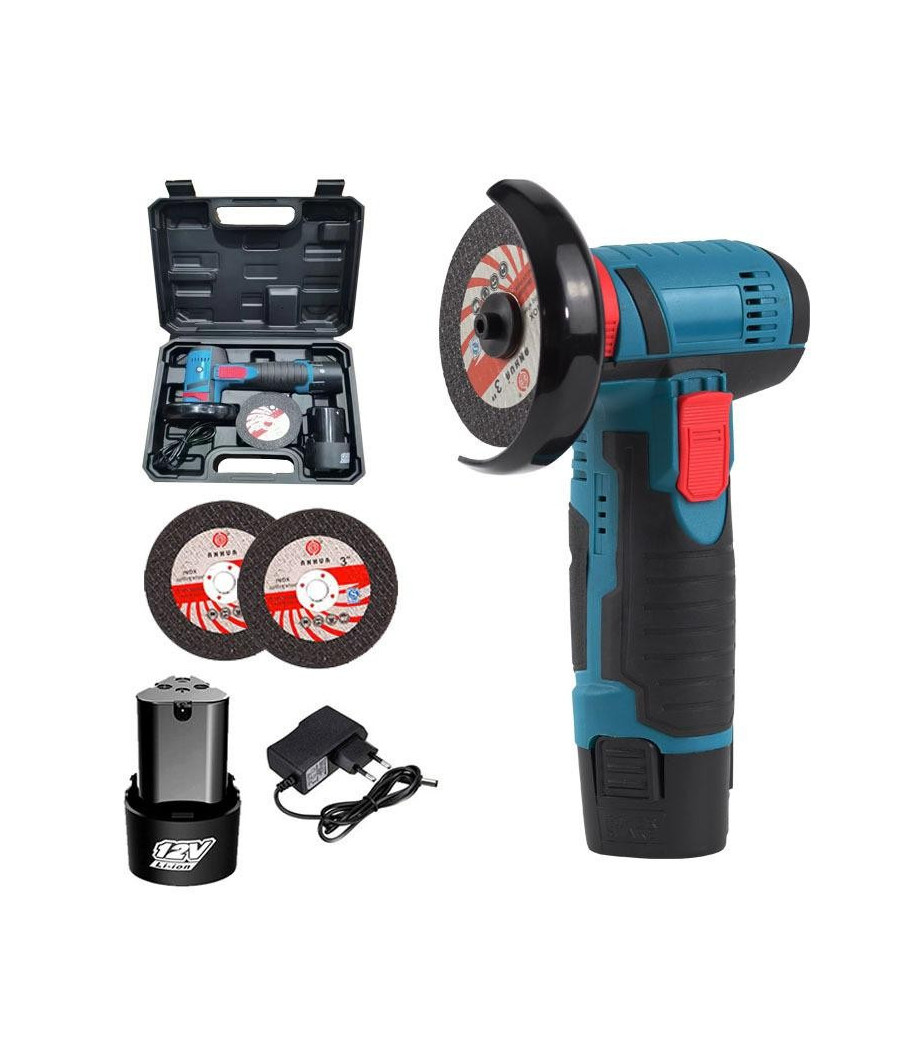 Mini Flex Smerigliatrice A Doppia Batteria Litio 12v 1.5ah 76mm 19500rpm