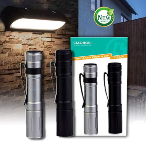 Mini Torcia Con Zoom A Led Tx-9636 A Batterie Compatta Con Custodia In Metallo