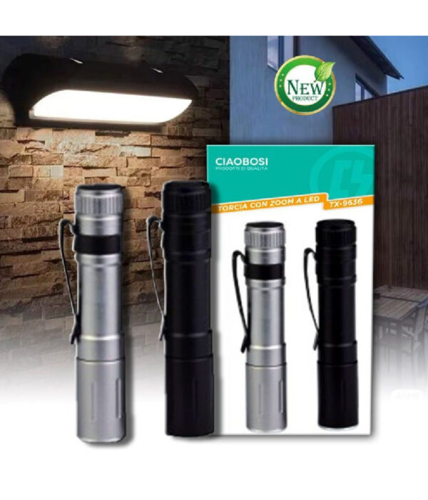 Mini Torcia Con Zoom A Led Tx-9636 A Batterie Compatta Con Custodia In Metallo