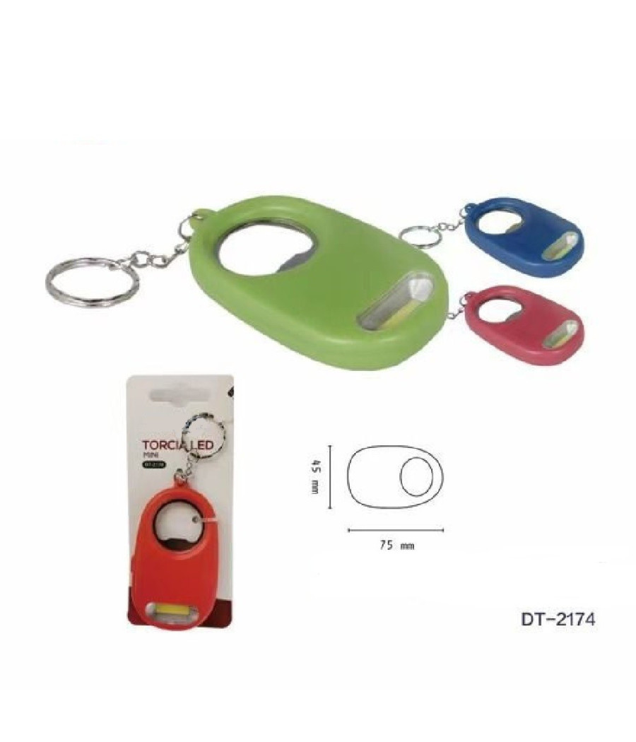 Mini Torcia Portachiavi Led Cob Tascabile Con Apribottiglia Vari Colori Dt-2174
