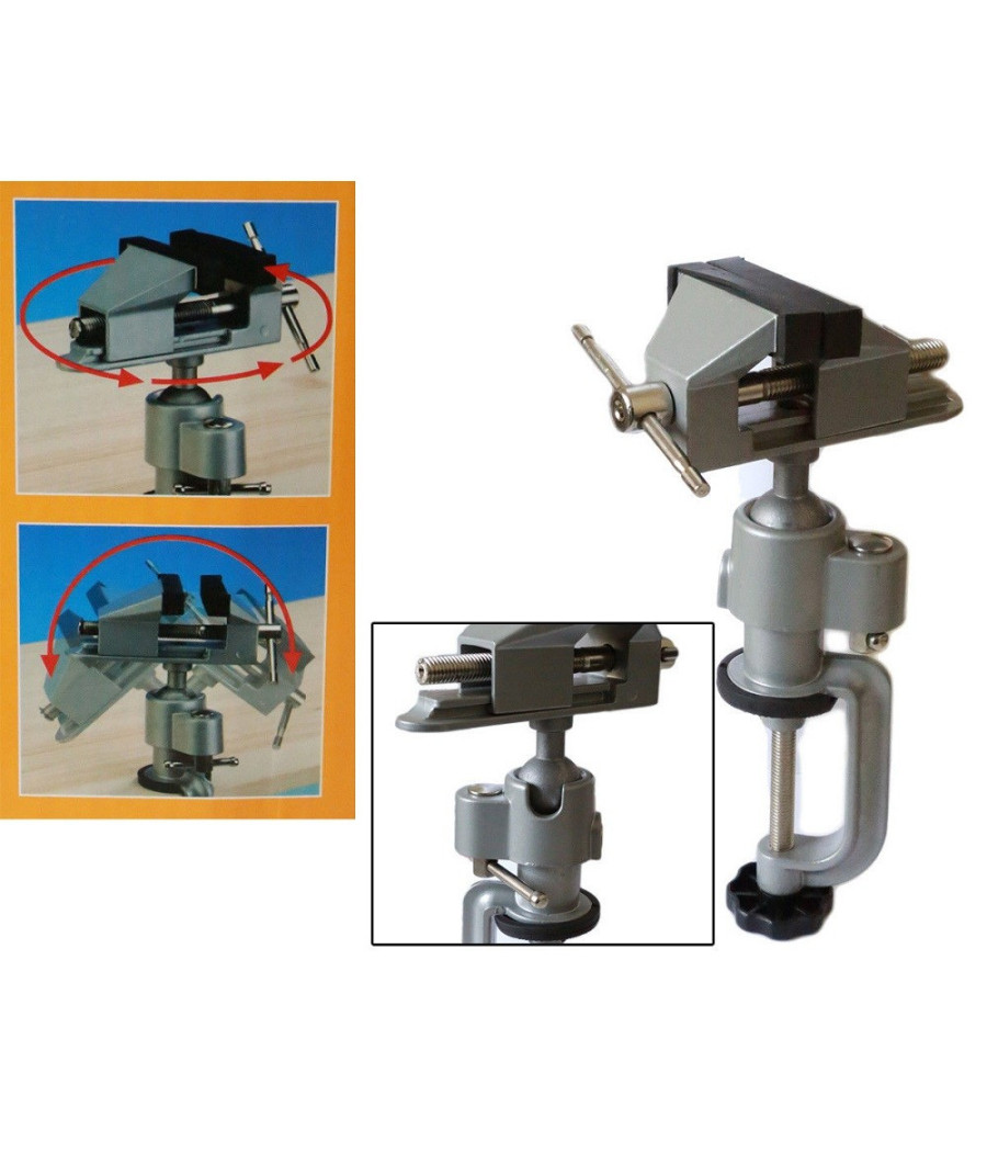 Morsa Da Banco Base Girevole Snodabile Apertura Massima 50mm Fissaggio Morsetto