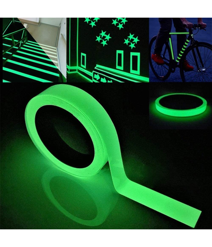 Nastro Luminoso Adesivo Fluorescente Sicurezza Impermeabile Luce Verde 3mt X 3cm