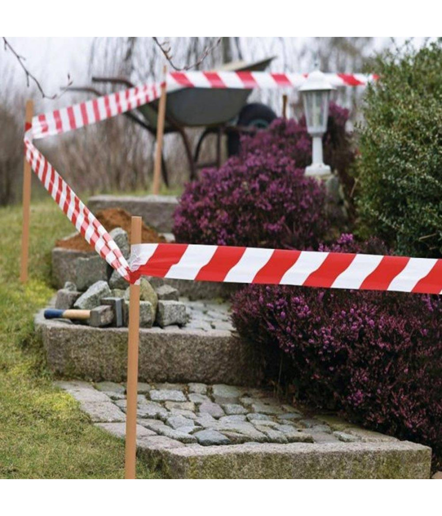 Nastro Segnaletico Di Sicurezza Rotolo Da 50 Mt Segna Percorso Bianco Rosso - immagine 2