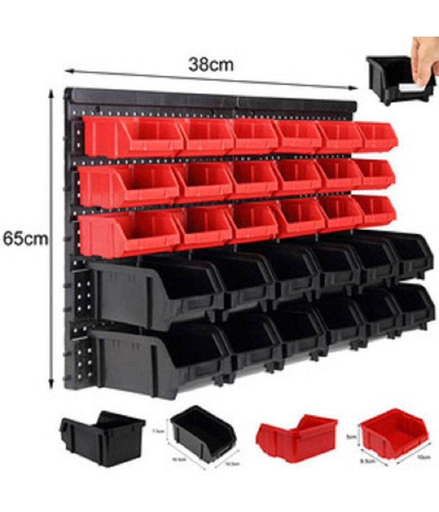 Pannello Da Parete Con 32 Box Contenitori Portautensili Organizer Porta Attrezzi - immagine 2