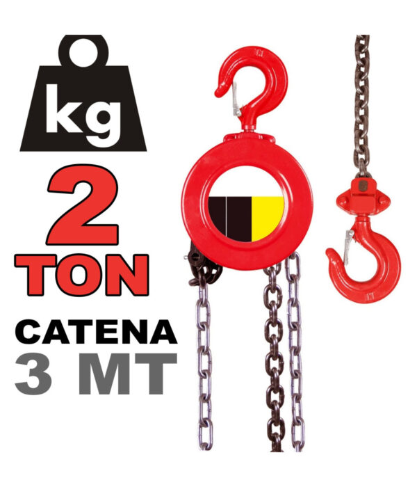 Paranco A Catena Manuale 2 Ton 3 Mt Argano Sollevatore Paranco 2000kg - immagine 2