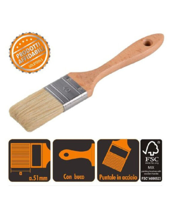 Pennello Piatto 22.5 Cm Con Manico In Legno Setole Morbide Pittura Vernice 90204 - immagine 2