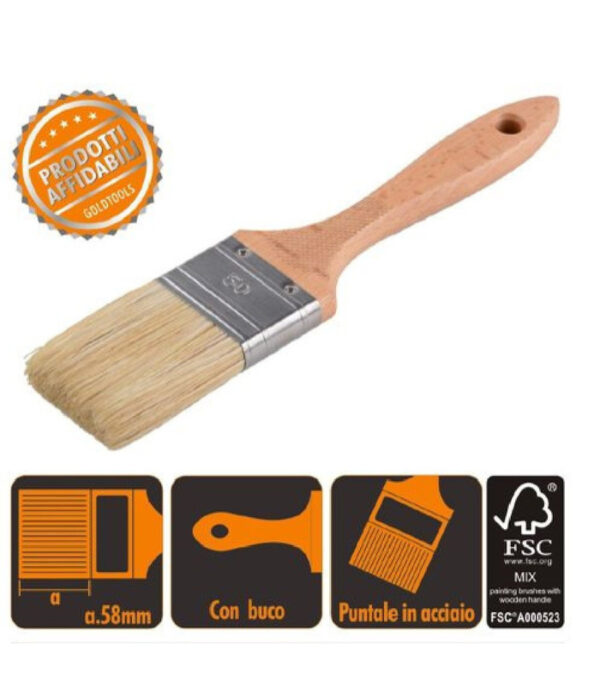 Pennello Piatto 24 Cm Manico In Legno Setole Morbide Per Pittura Vernice 90205 - immagine 3