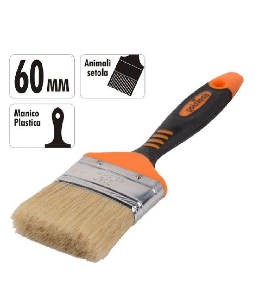 Pennello Piatto 2.5" 60mm Setole Morbide Pittura Vernice Manico Antiscivolo 90278 - immagine 2