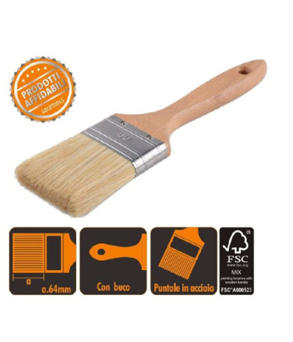 Pennello Piatto 25.3 Cm Manico In Legno Setole Morbide Per Pittura Vernice 90206 - immagine 3