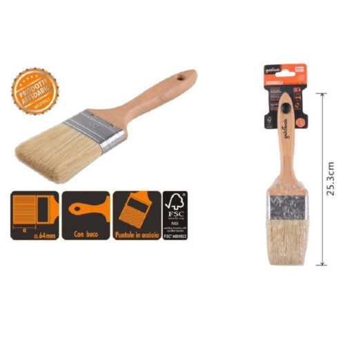 Pennello Piatto 25.3 Cm Manico In Legno Setole Morbide Per Pittura Vernice 90206