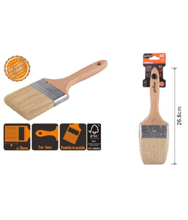 Pennello Piatto 26.8 Cm Con Manico In Legno Setole Morbide Pittura Vernice 90208 - immagine 2