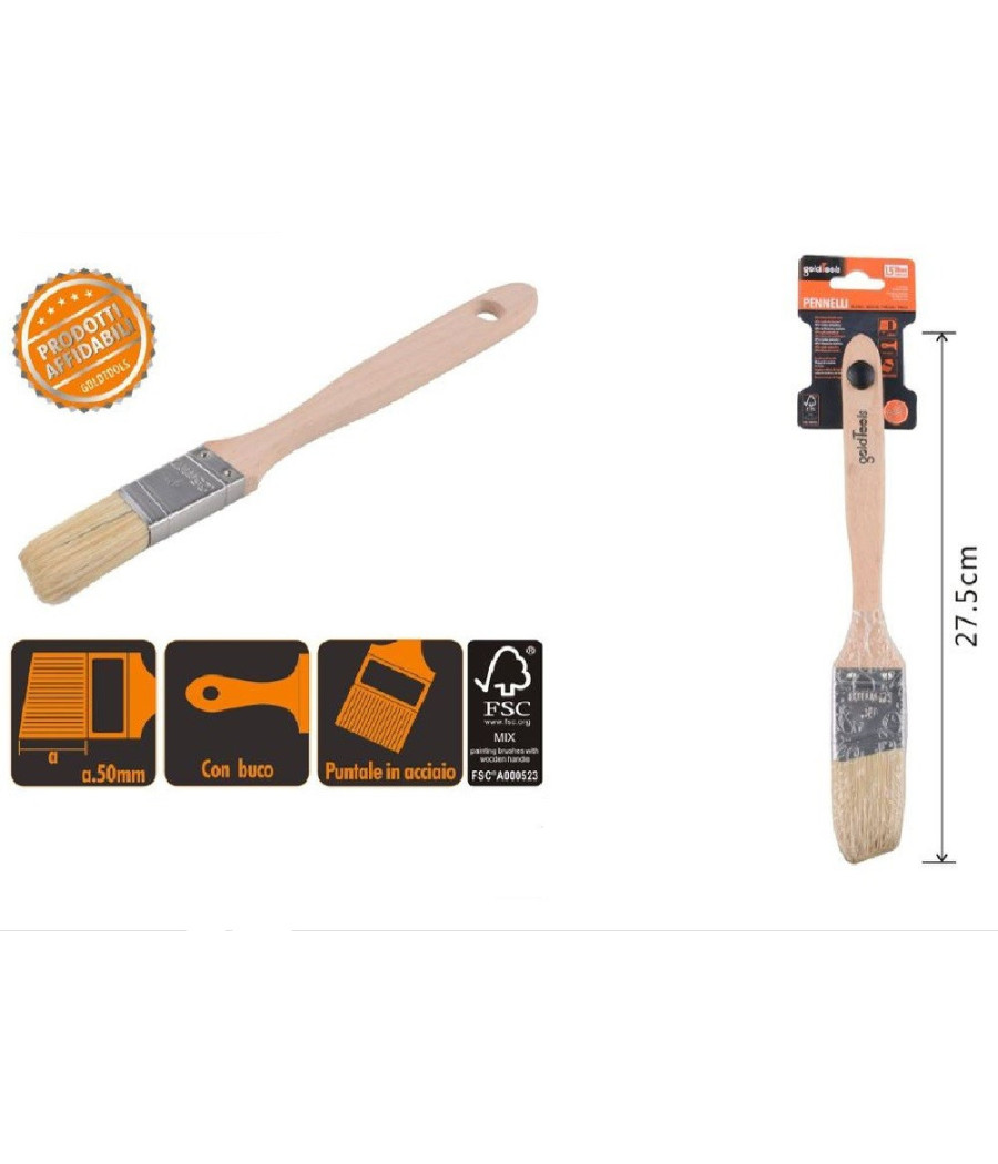Pennello Piatto 27.5 Cm Obliquo Con Manico Legno Setole Lunghe Da Pittura 90214 - immagine 2