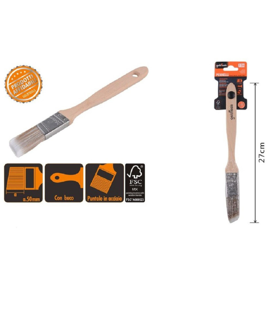 Pennello Piatto 27cm Obliquo Con Manico In Legno Setole Lunghe Da Pittura 90210 - immagine 2