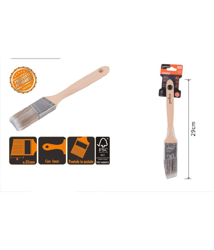 Pennello Piatto 29 Cm Obliquo Con Manico In Legno Setole Lunghe Da Pittura 90211 - immagine 2