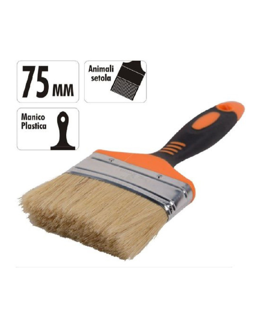Pennello Piatto 3" 75 Mm Setole Morbide Pittura Vernice Manico Antiscivolo 90279 - immagine 2