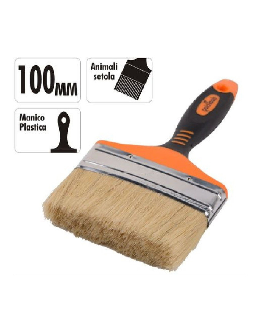Pennello Piatto 4" 100mm Setole Morbide Pittura Vernice Manico Antiscivolo 90280 - immagine 2