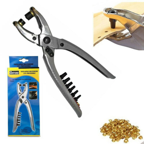 Pinza 2in1 + 100 Occhielli Occhiellatrice Fustellatrice Per Forare Cuoio Pelle