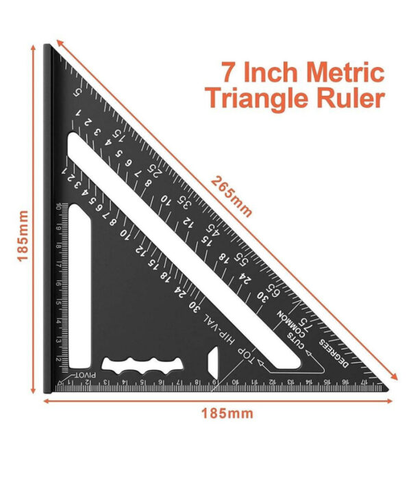 Righello 7 Pollici Triangolo 180 Mm Lega Alluminio Squadra Per Falegname - immagine 2