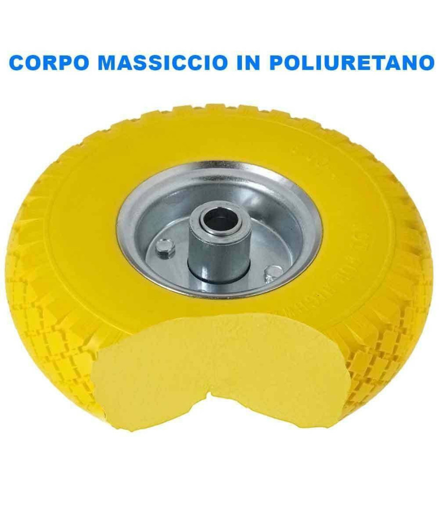 Ruota Piena Antiforatura Pu Gialla Carrello Carriola 25cm Cerchio In Acciaio - immagine 2