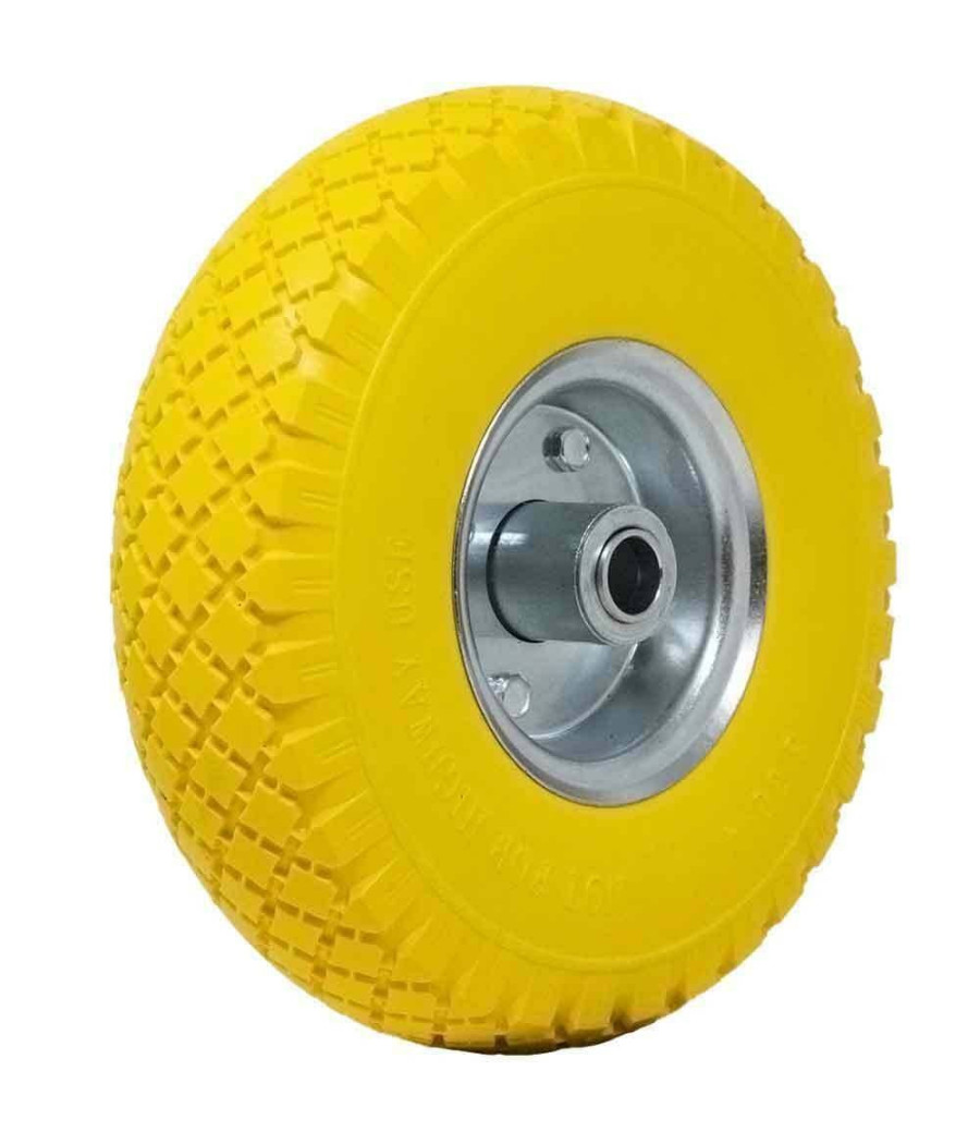 Ruota Piena Antiforatura Pu Gialla Carrello Carriola 25cm Cerchio In Acciaio
