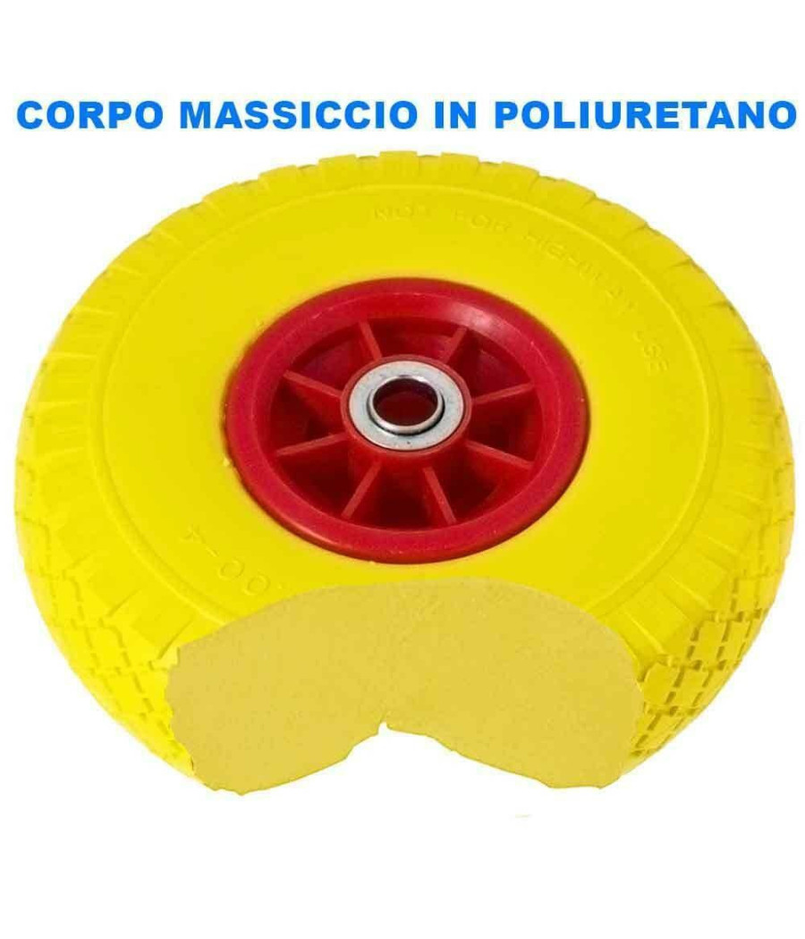 Ruota Piena Antiforatura Pu Gialla Carrello Carriola 25cm Cerchio In Plastica - immagine 2