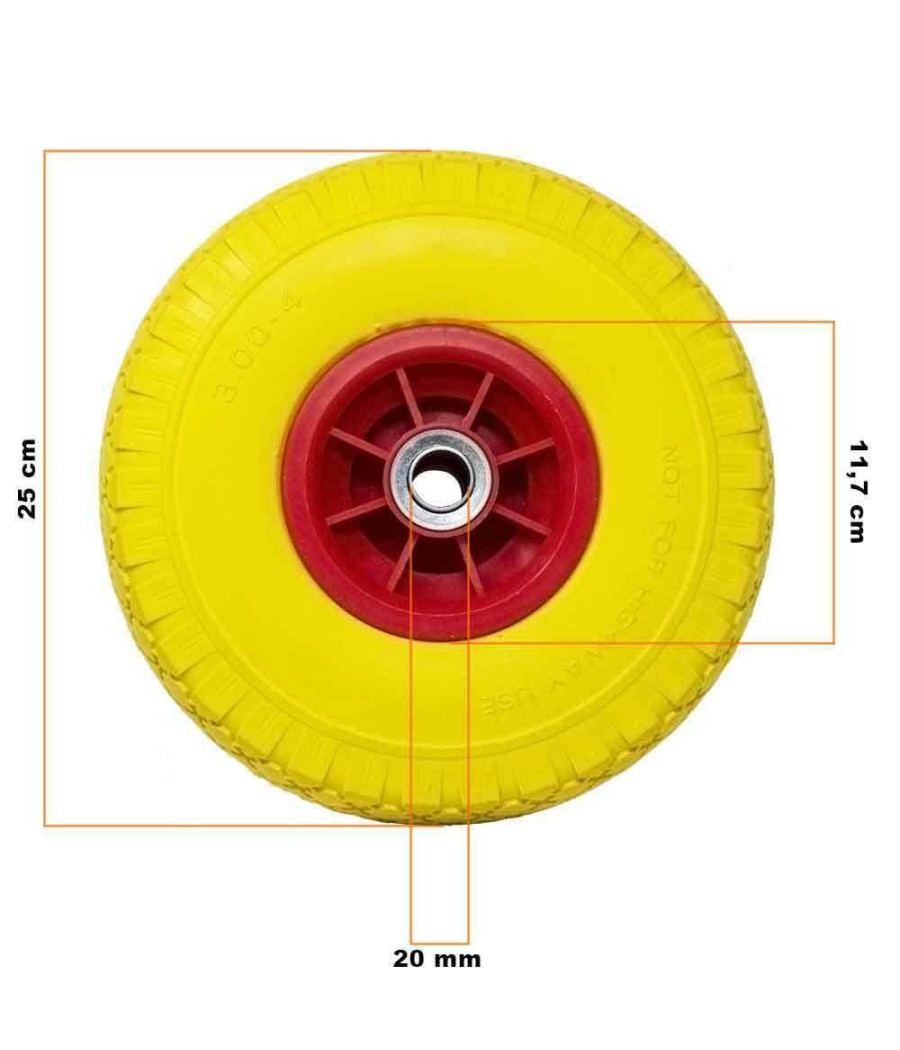 Ruota Piena Antiforatura Pu Gialla Carrello Carriola 25cm Cerchio In Plastica - immagine 3