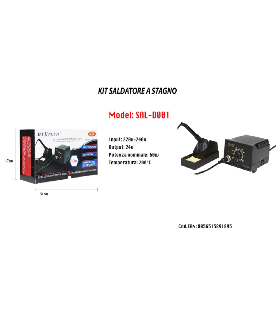 Saldatore Stazione Saldante Stagno 60w 220v Regolazione Manuale Maxtech Sal-d001