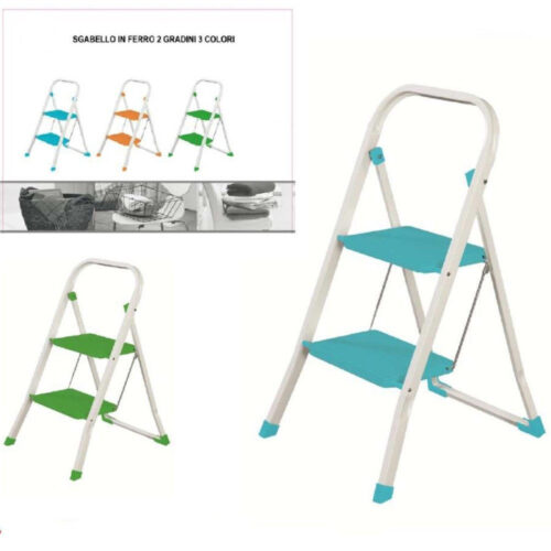 Scala Sgabello In Ferro Colorato 2 Gradini Azzurro – Verde – Arancione Pratiko