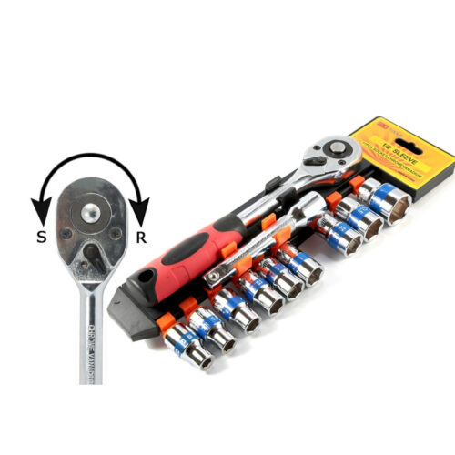 Serie Chiave A Cricchetto Reversibile 1/2″ Kit Da 11pz Con Bussole Esagonali