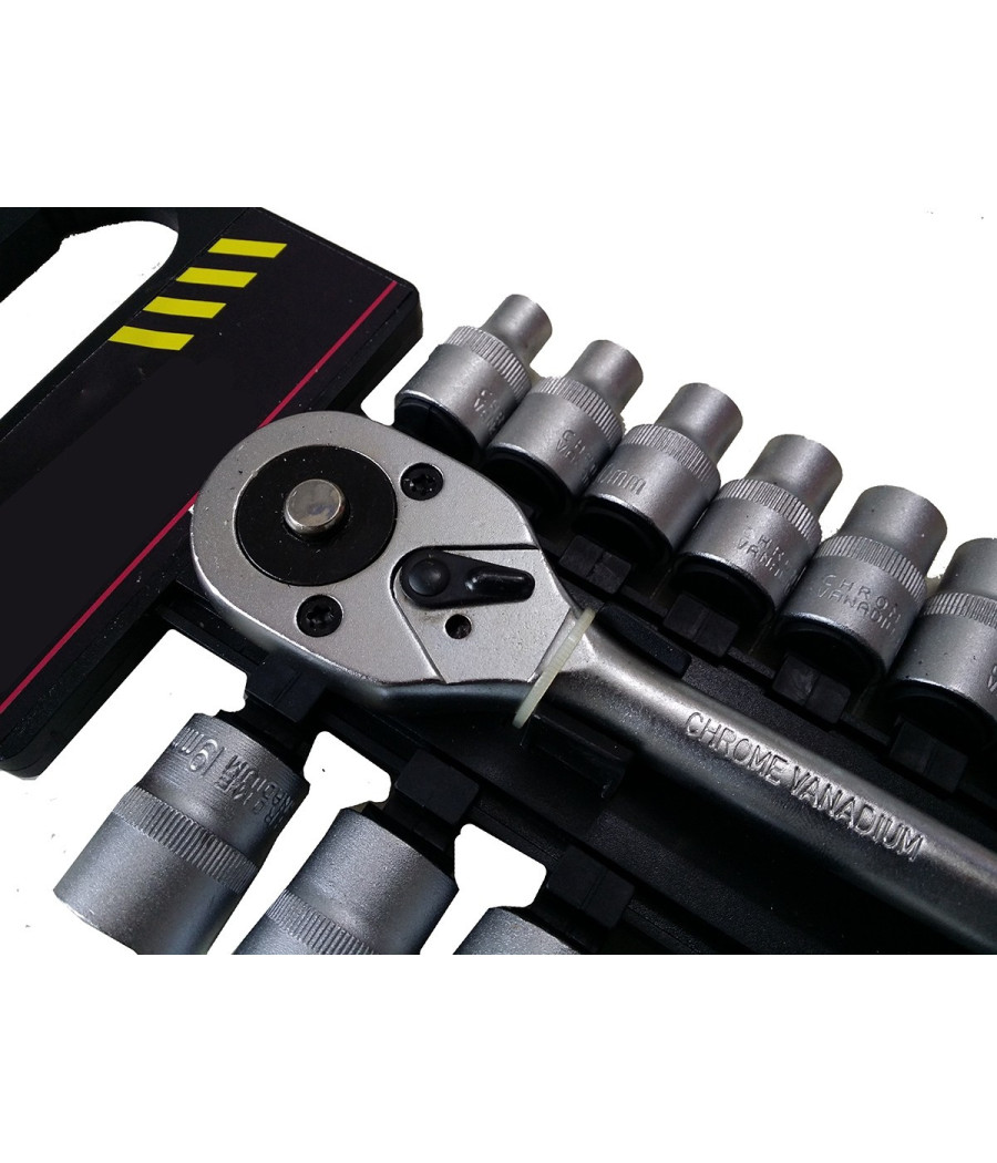 Serie Chiave A Cricchetto Reversibile 1/2" Kit Da 19pz Con Bussole Esagonali - immagine 2