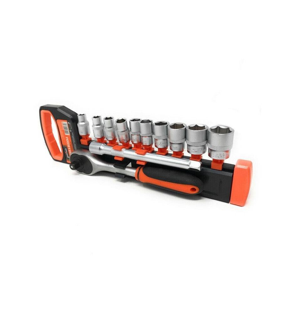 Set 10 Bussole Da 8 A 19 Mm Con Chiave Cricchetto Reversibile Da 3/8 E Prolunga - immagine 2