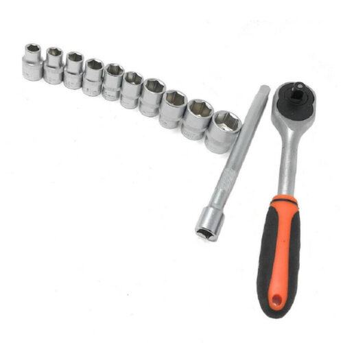 Set 10 Bussole Da 8 A 19 Mm Con Chiave Cricchetto Reversibile Da 3/8 E Prolunga