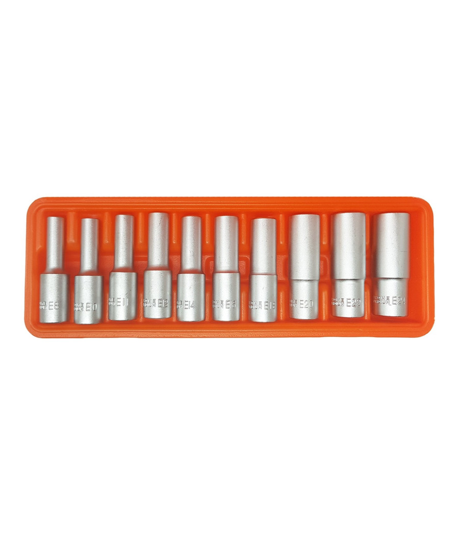 Set 10 Bussole Torx Femmina 1/2" Lunghe E8 E10 E11 E12 E14 E16 E18 E20 E22 E24