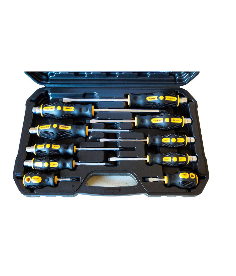 Set 10 Cacciaviti Cacciavite Croce E Taglio Impatto Punte Magnetiche Cr-v - immagine 3