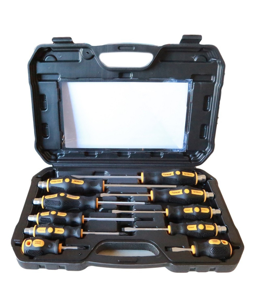 Set 10 Cacciaviti Cacciavite Croce E Taglio Impatto Punte Magnetiche Cr-v